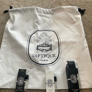 Diptyque bag, travel spray and samples